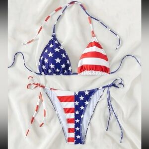 American Flag Stars Stripes Triangle Halter Bikini Set
